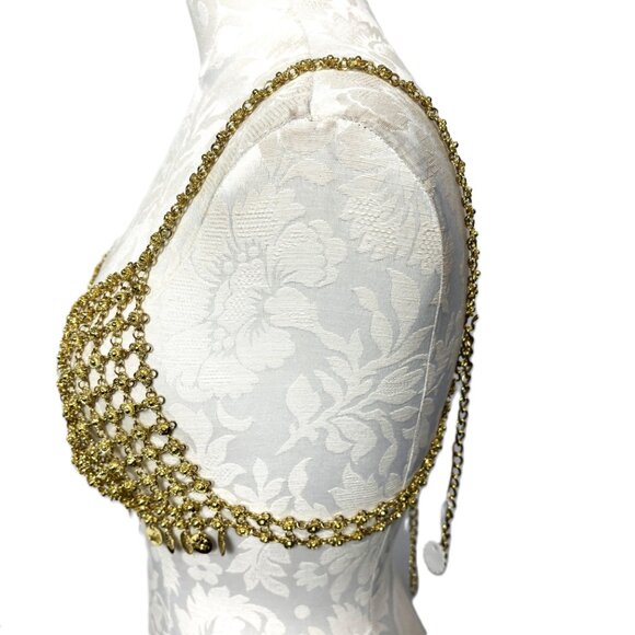 Belly Dance Gold Metal Boho Bra Y2K NWT NOS - Picture 5 of 15